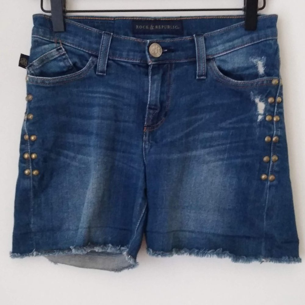 💥 EUC Rock Republic Frayed Studded Dark Wash Shorts